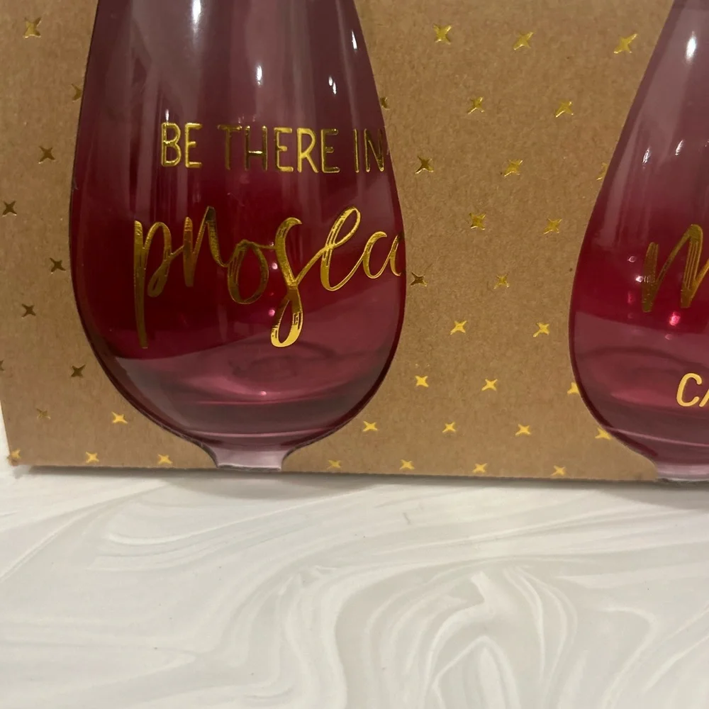 Vino Umbre Pink Stemless Wine Glasses Riesling, Prosecco ,Merlot & Blush GIFT